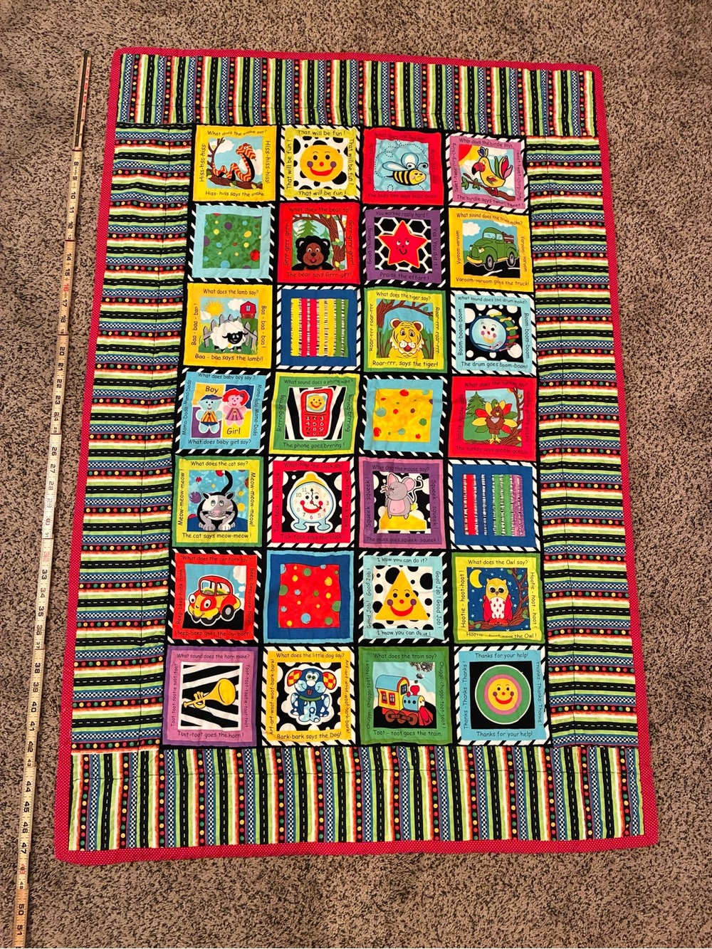 Handmade Animal & Sound Nursery Baby Quilt Blanket Play Mat Floor Gym Toddler⁠